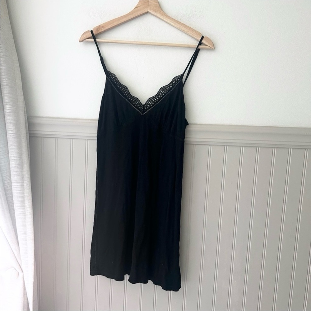 Victoria's Secret Large Ribbed Black Lace Trim Sexy Sleep Gown
